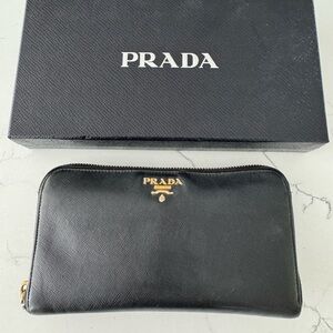 Prada Large Black Saffiano Leather Zip Wallet